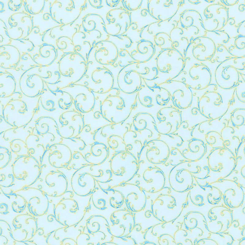 Royal Plume - Scrolls Sky Metallic Yardage
