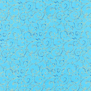 Royal Plume - Scrolls Water Metallic Yardage