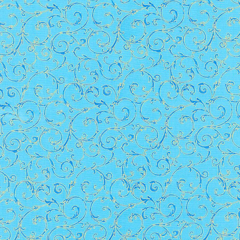 Royal Plume - Scrolls Water Metallic Yardage