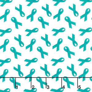 Inspiration Collection for Ovarian Cancer - Ovarian Cancer Ribbon Teal Metallic Yardage