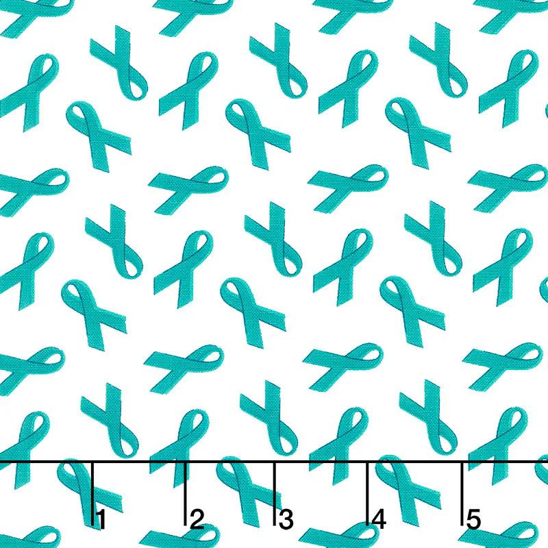 Inspiration Collection for Ovarian Cancer - Ovarian Cancer Ribbon Teal Metallic Yardage
