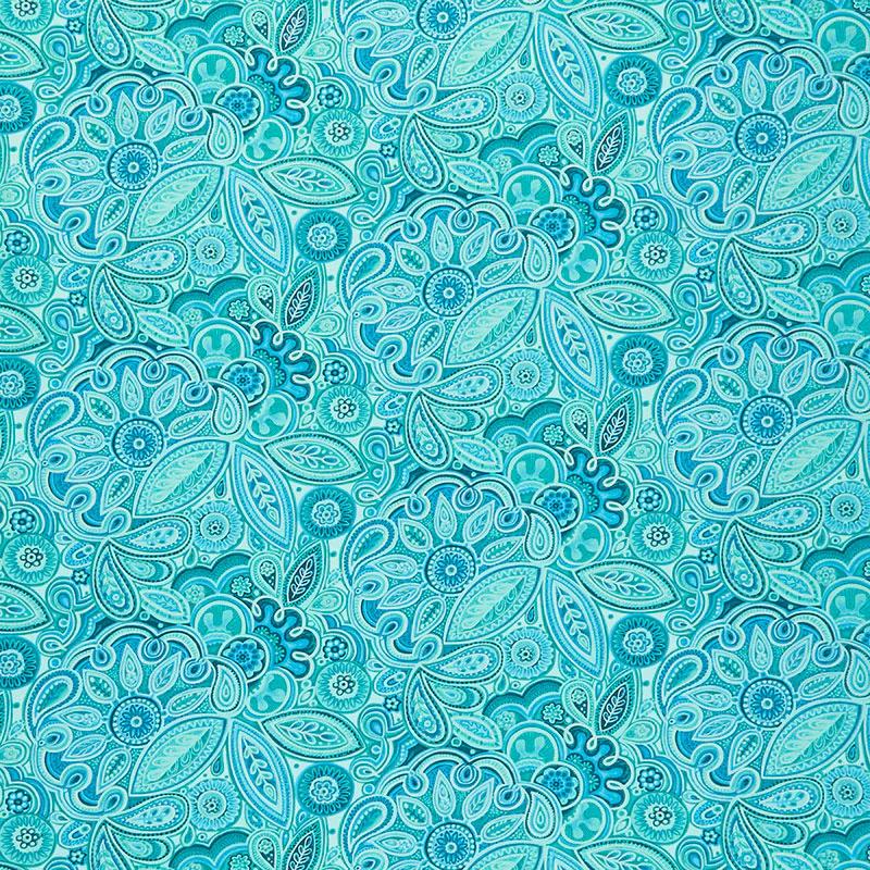 Inspiration Collection for Ovarian Cancer - Medallions Teal Metallic Yardage