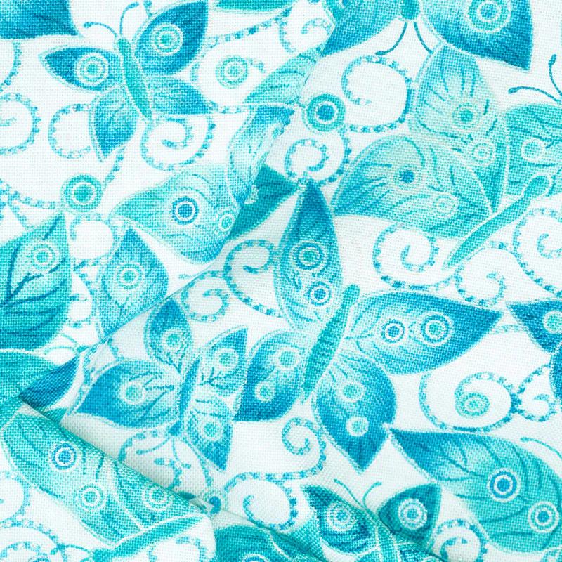 Inspiration Collection for Ovarian Cancer - Butterflies Teal Metallic Yardage
