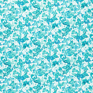 Inspiration Collection for Ovarian Cancer - Butterflies Teal Metallic Yardage
