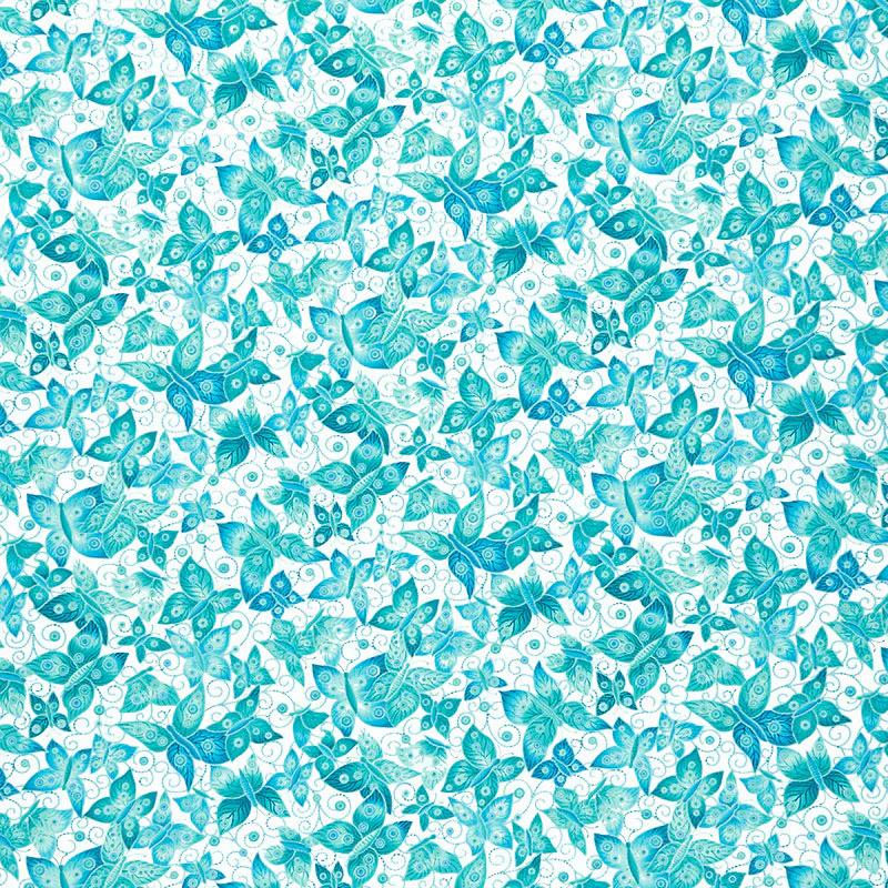 Inspiration Collection for Ovarian Cancer - Butterflies Teal Metallic Yardage