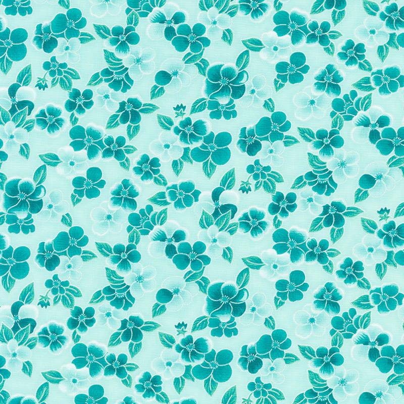 Inspiration Collection for Ovarian Cancer - Pansies Teal Metallic Yardage